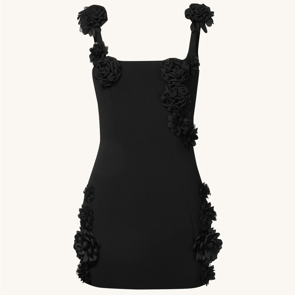 JW Pei Elaina Black Rosette Applique Mini Dress - Black